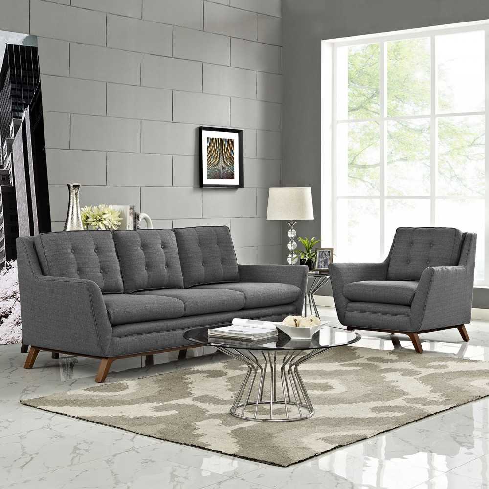 Beguile Living Room Set Upholstered Fabric Set of 2, Gray, EEI-2433-DOR-SET