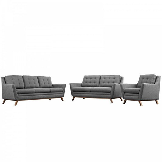 Beguile Living Room Set Upholstered Fabric Set of 3, Gray