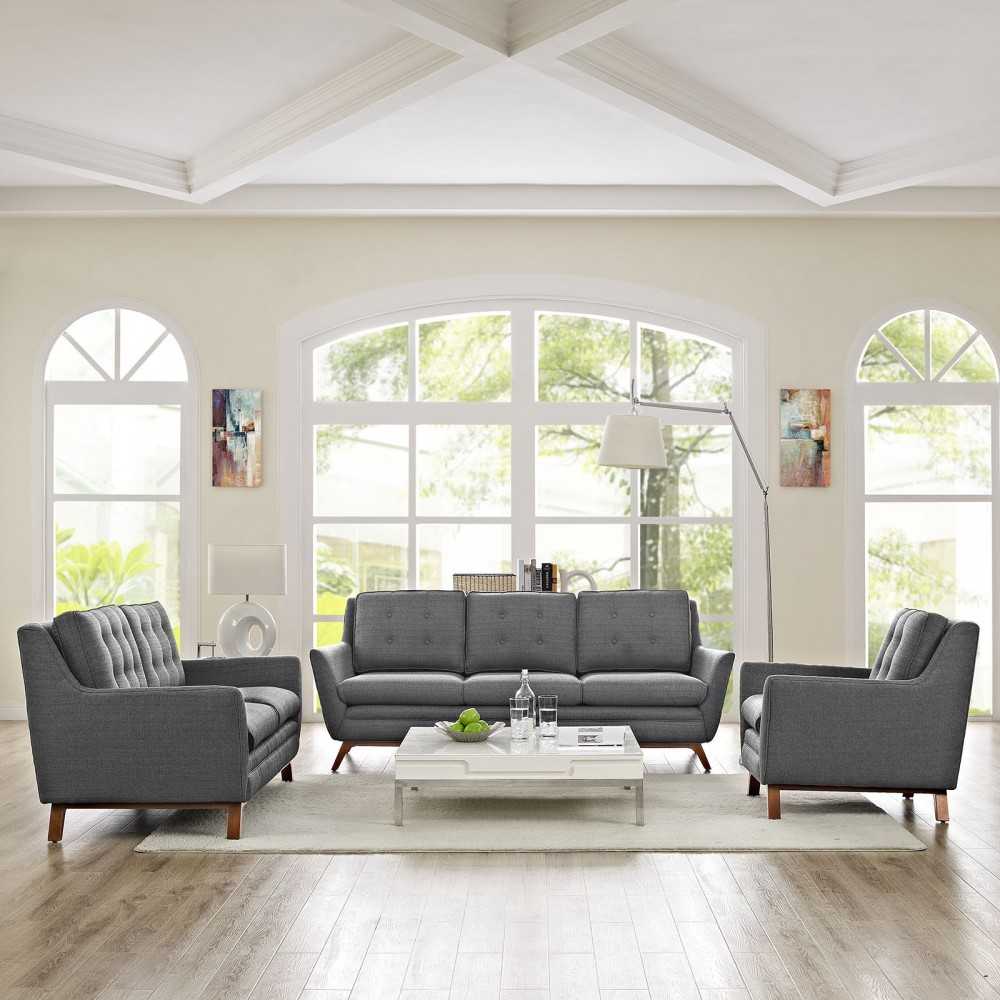 Beguile Living Room Set Upholstered Fabric Set of 3, Gray