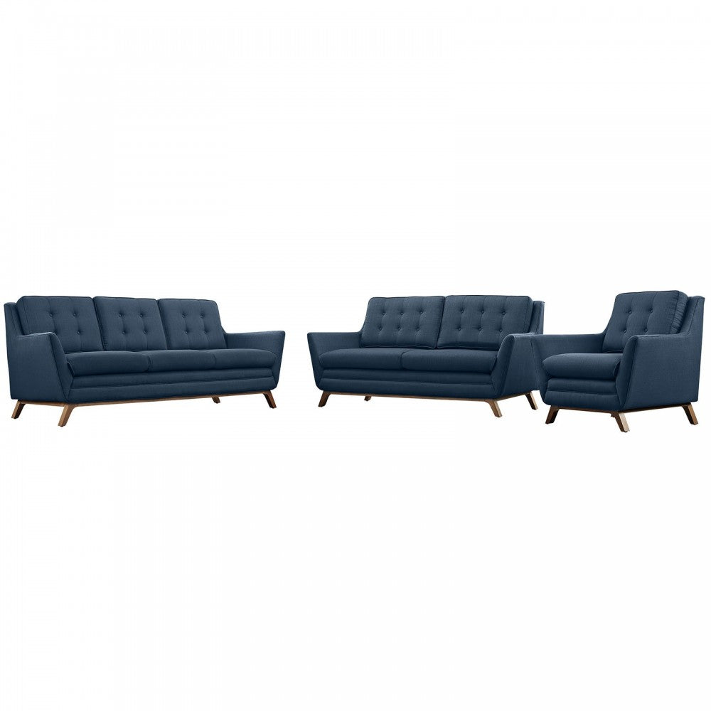 Beguile Living Room Set Upholstered Fabric Set of 3, Azure