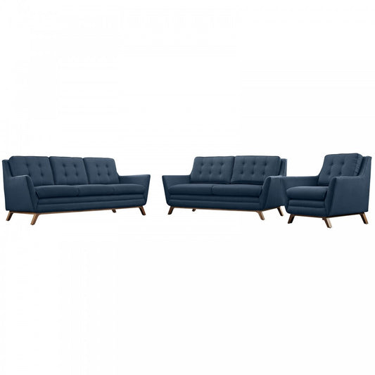 Beguile Living Room Set Upholstered Fabric Set of 3, Azure
