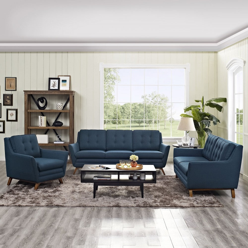 Beguile Living Room Set Upholstered Fabric Set of 3, Azure