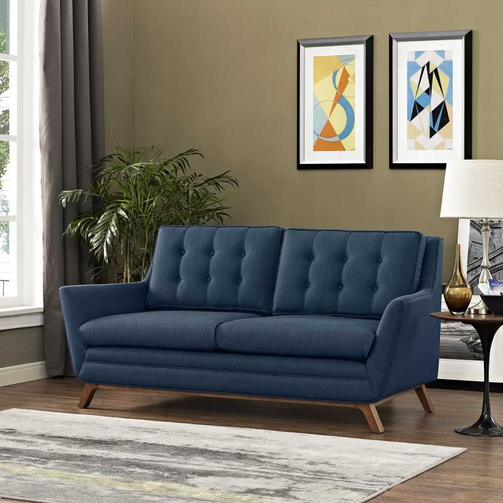 Beguile Upholstered Fabric Loveseat, Azure