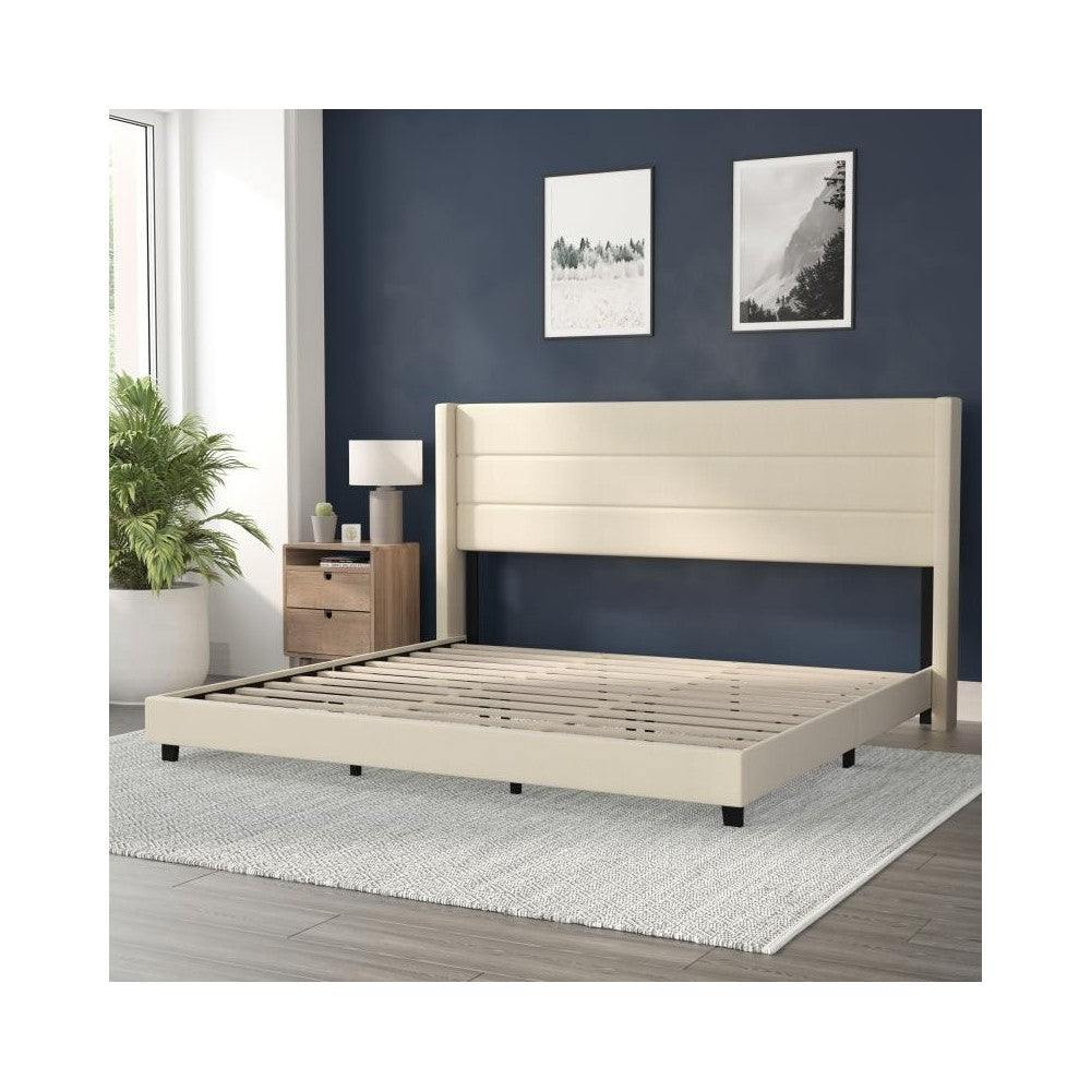 Beige King Platform Bed