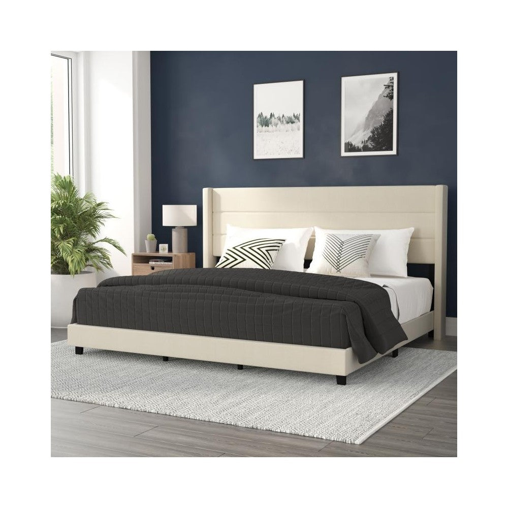 Beige King Platform Bed