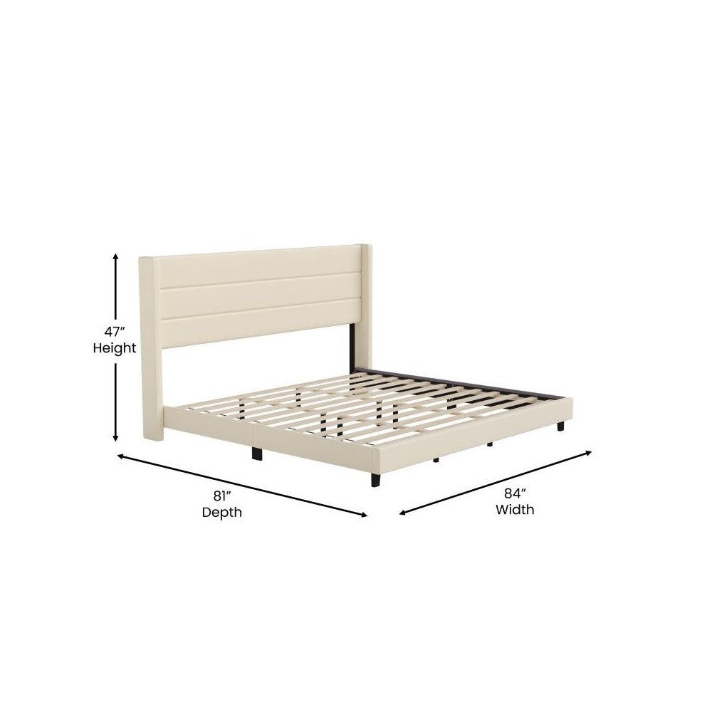 Beige King Platform Bed