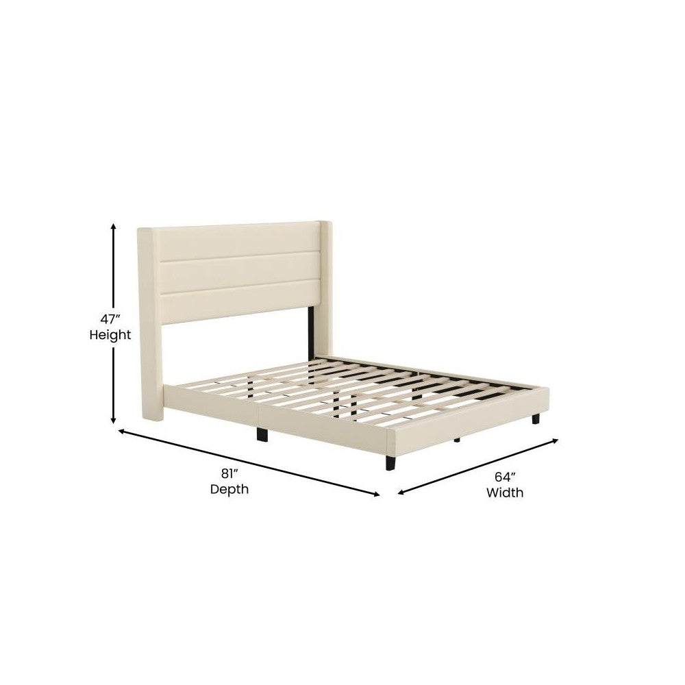 Beige Queen Platform Bed