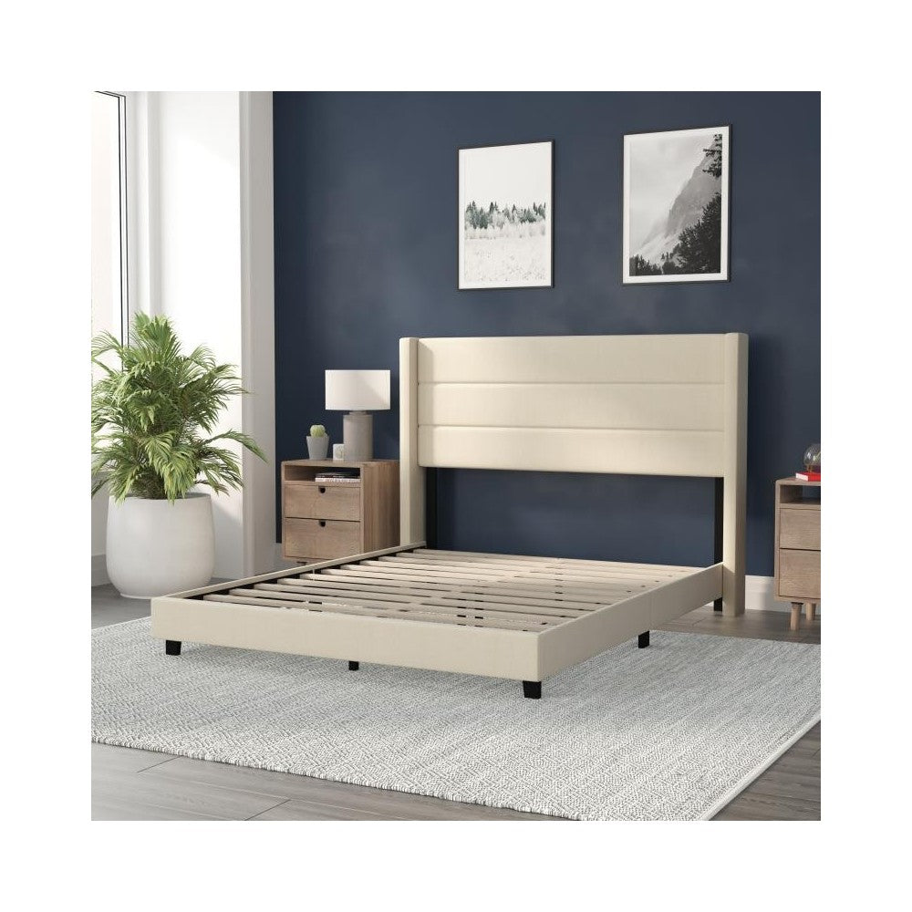 Beige Queen Platform Bed