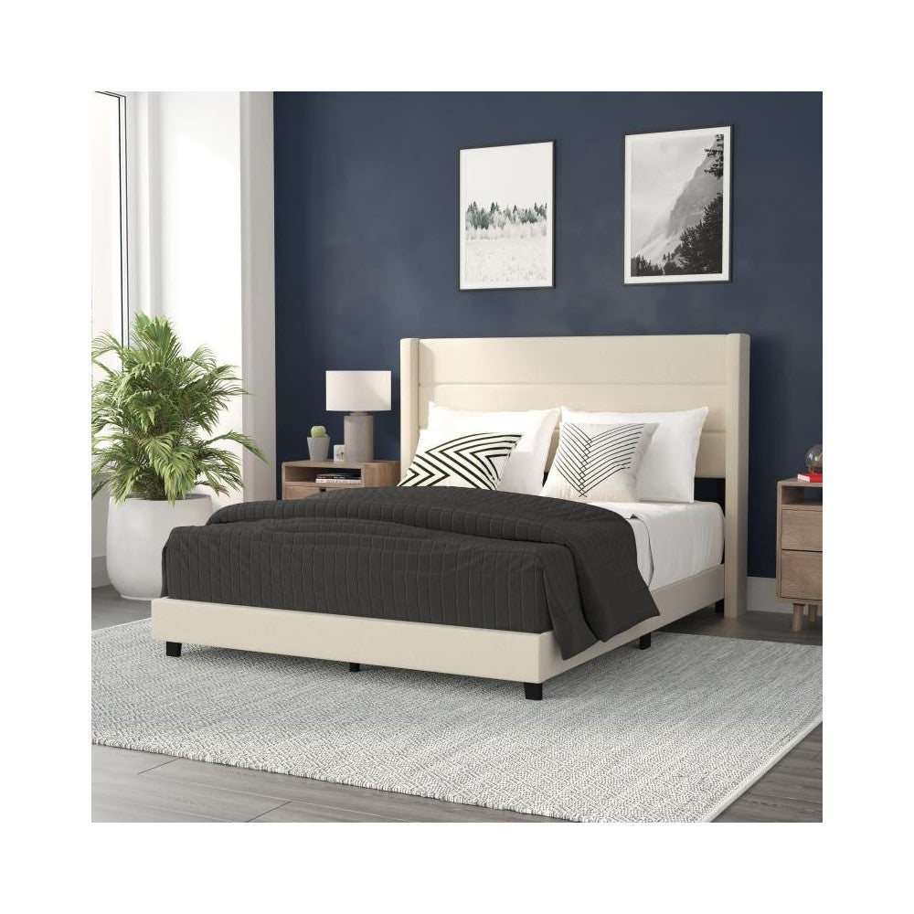 Beige Queen Platform Bed