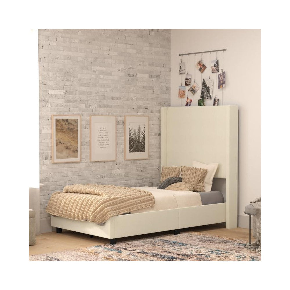 Beige Twin Size Platform Bed