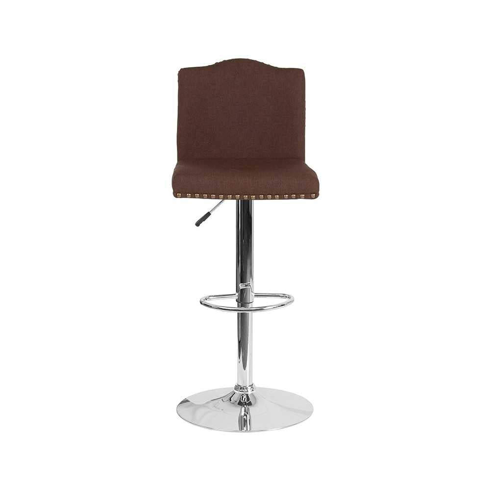 Bellagio Contemporary Adjustable Height Barstool with Accent Nail Trim in Brown Fabric