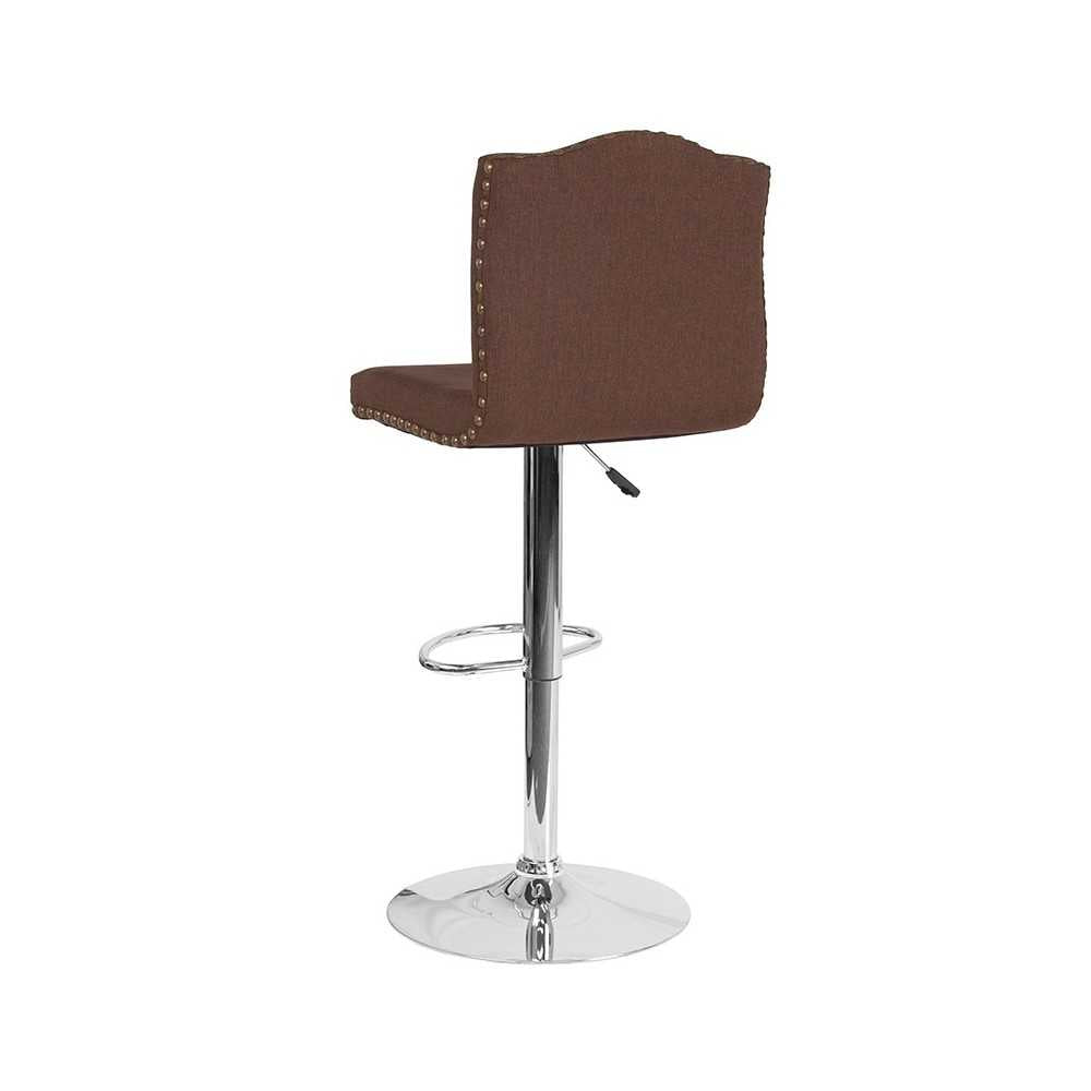 Bellagio Contemporary Adjustable Height Barstool with Accent Nail Trim in Brown Fabric