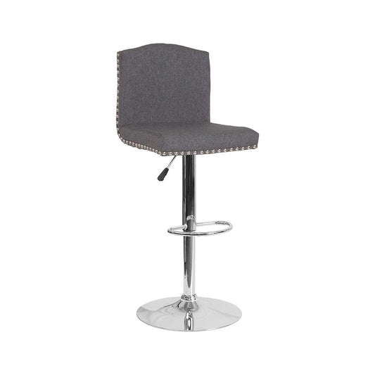 Bellagio Contemporary Adjustable Height Barstool with Accent Nail Trim in Dark Gray Fabric