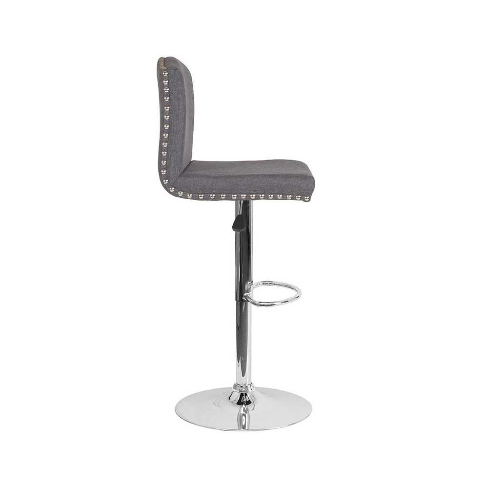 Bellagio Contemporary Adjustable Height Barstool with Accent Nail Trim in Dark Gray Fabric