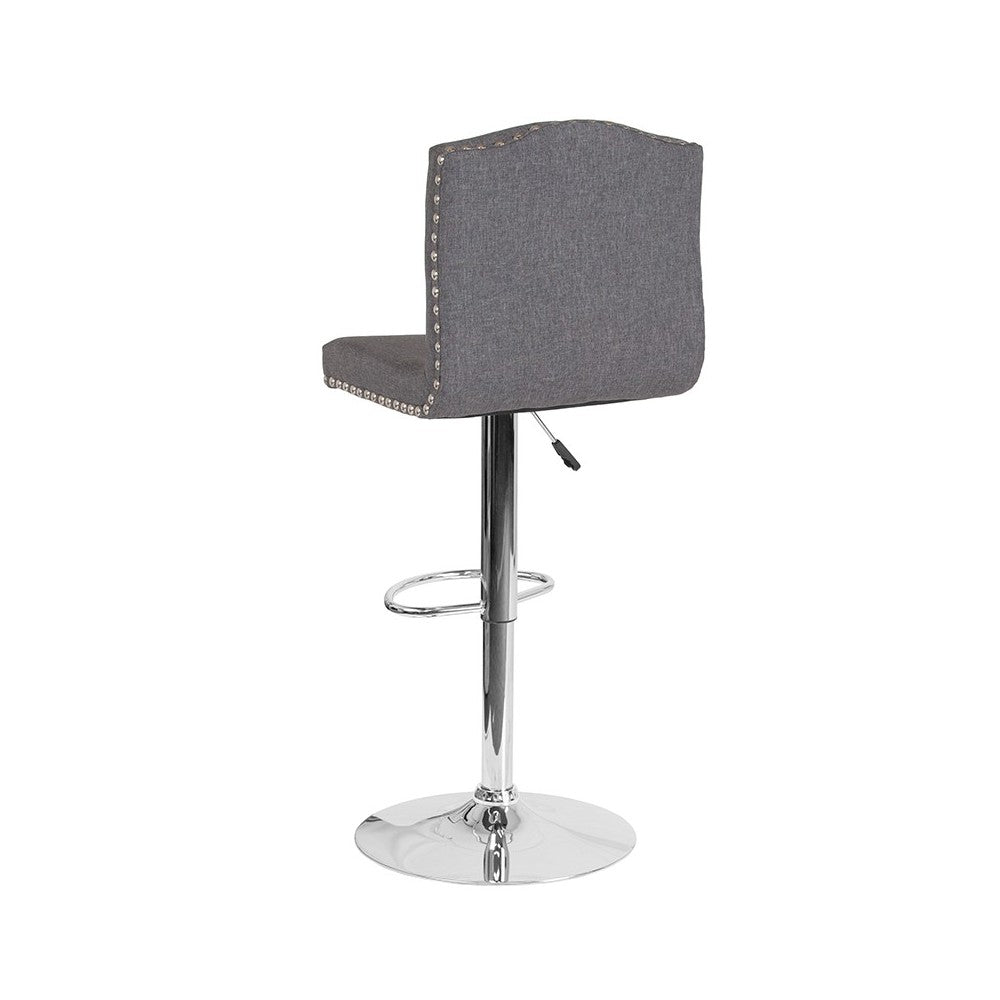 Bellagio Contemporary Adjustable Height Barstool with Accent Nail Trim in Dark Gray Fabric