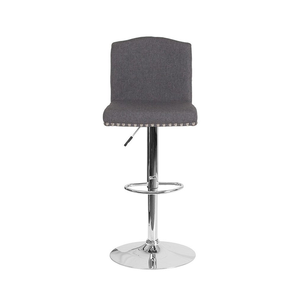 Bellagio Contemporary Adjustable Height Barstool with Accent Nail Trim in Dark Gray Fabric