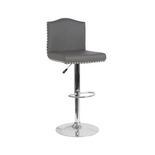 Bellagio Contemporary Adjustable Height Barstool with Accent Nail Trim in Gray LeatherSoft