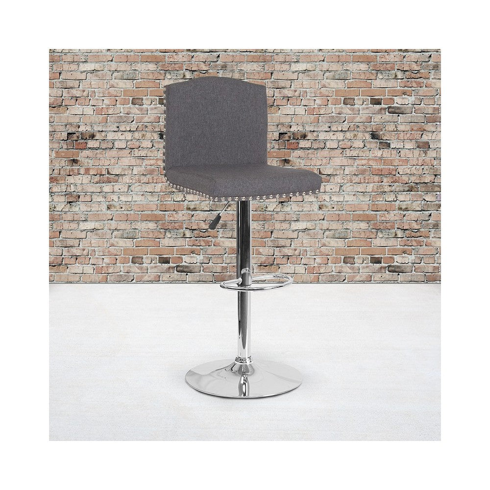 Bellagio Contemporary Adjustable Height Barstool with Accent Nail Trim in Gray LeatherSoft