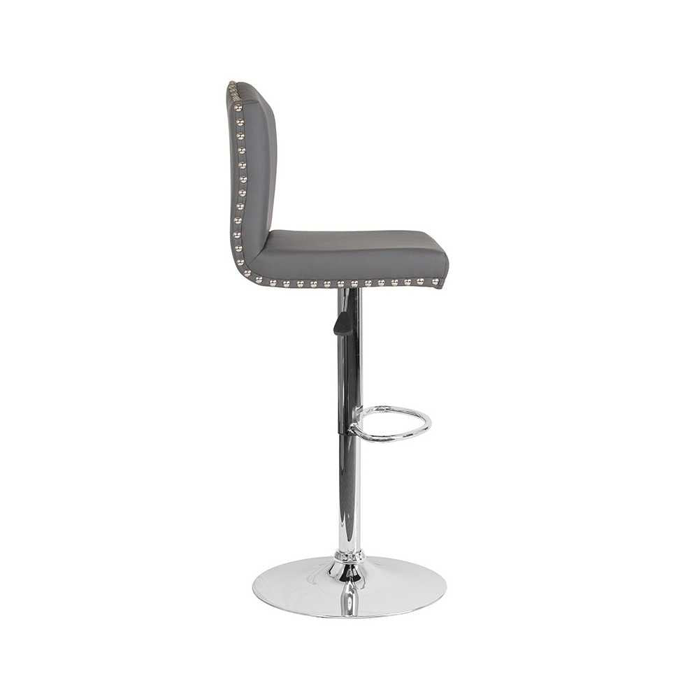 Bellagio Contemporary Adjustable Height Barstool with Accent Nail Trim in Gray LeatherSoft