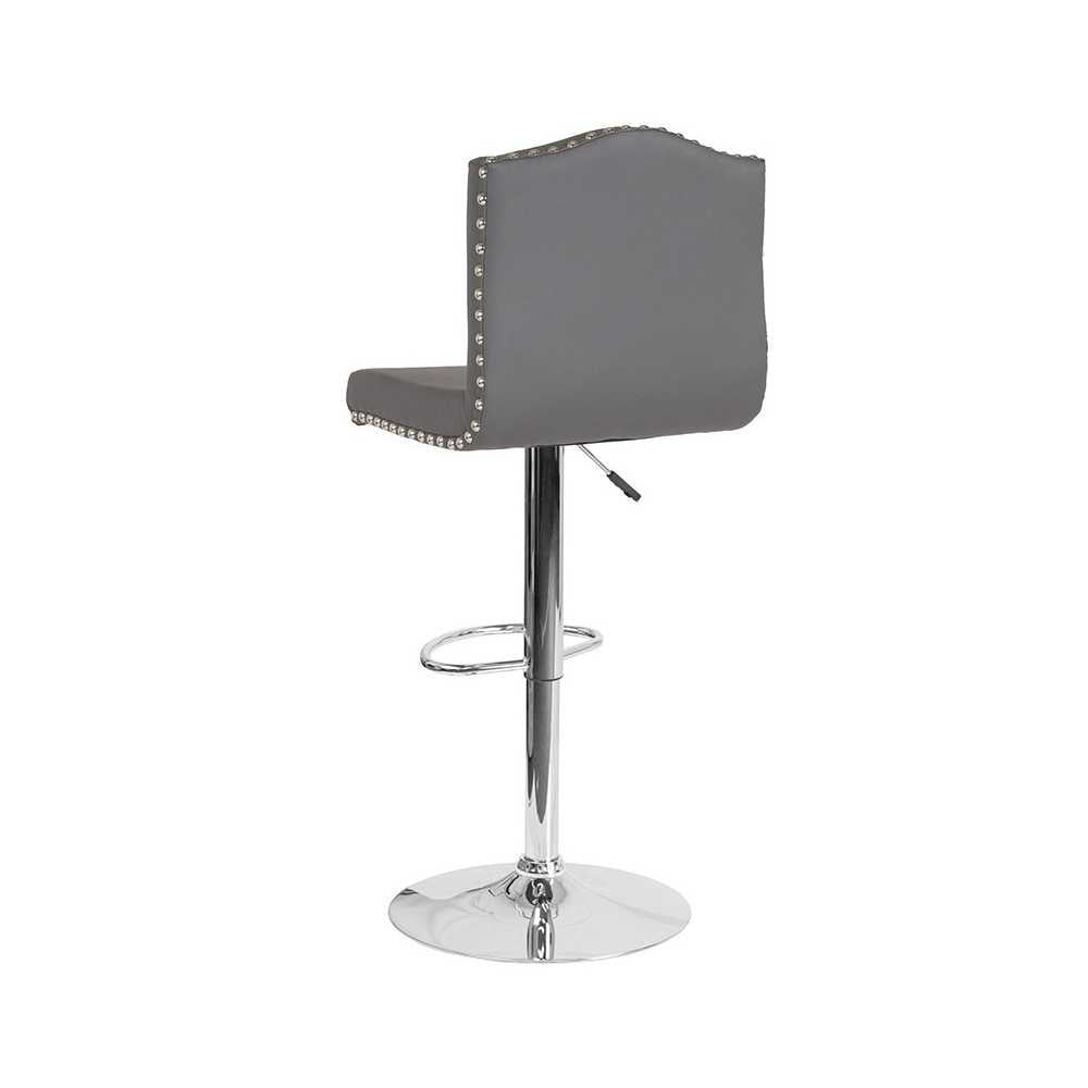 Bellagio Contemporary Adjustable Height Barstool with Accent Nail Trim in Gray LeatherSoft