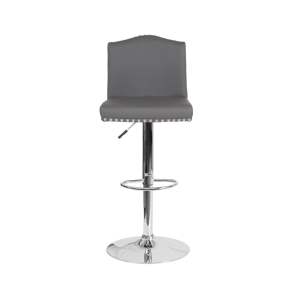 Bellagio Contemporary Adjustable Height Barstool with Accent Nail Trim in Gray LeatherSoft