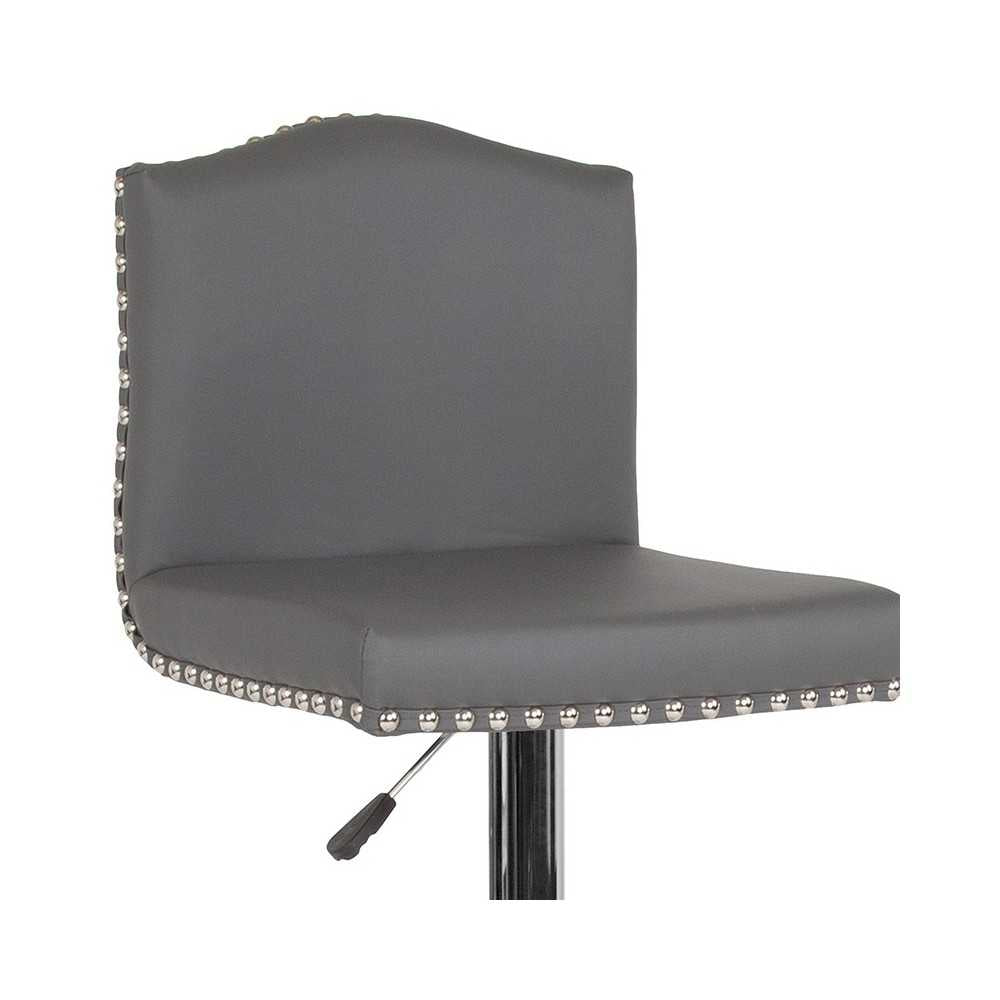 Bellagio Contemporary Adjustable Height Barstool with Accent Nail Trim in Gray LeatherSoft