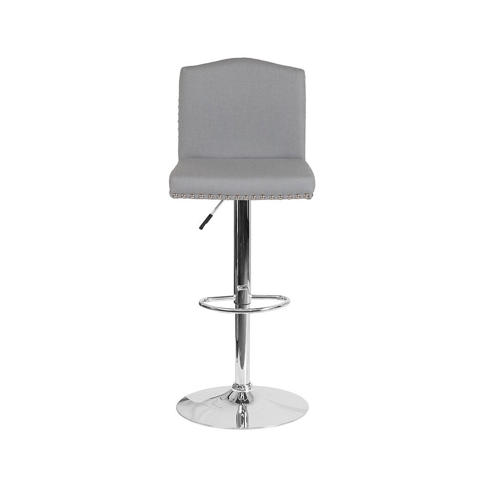 Bellagio Contemporary Adjustable Height Barstool with Accent Nail Trim in Light Gray Fabric