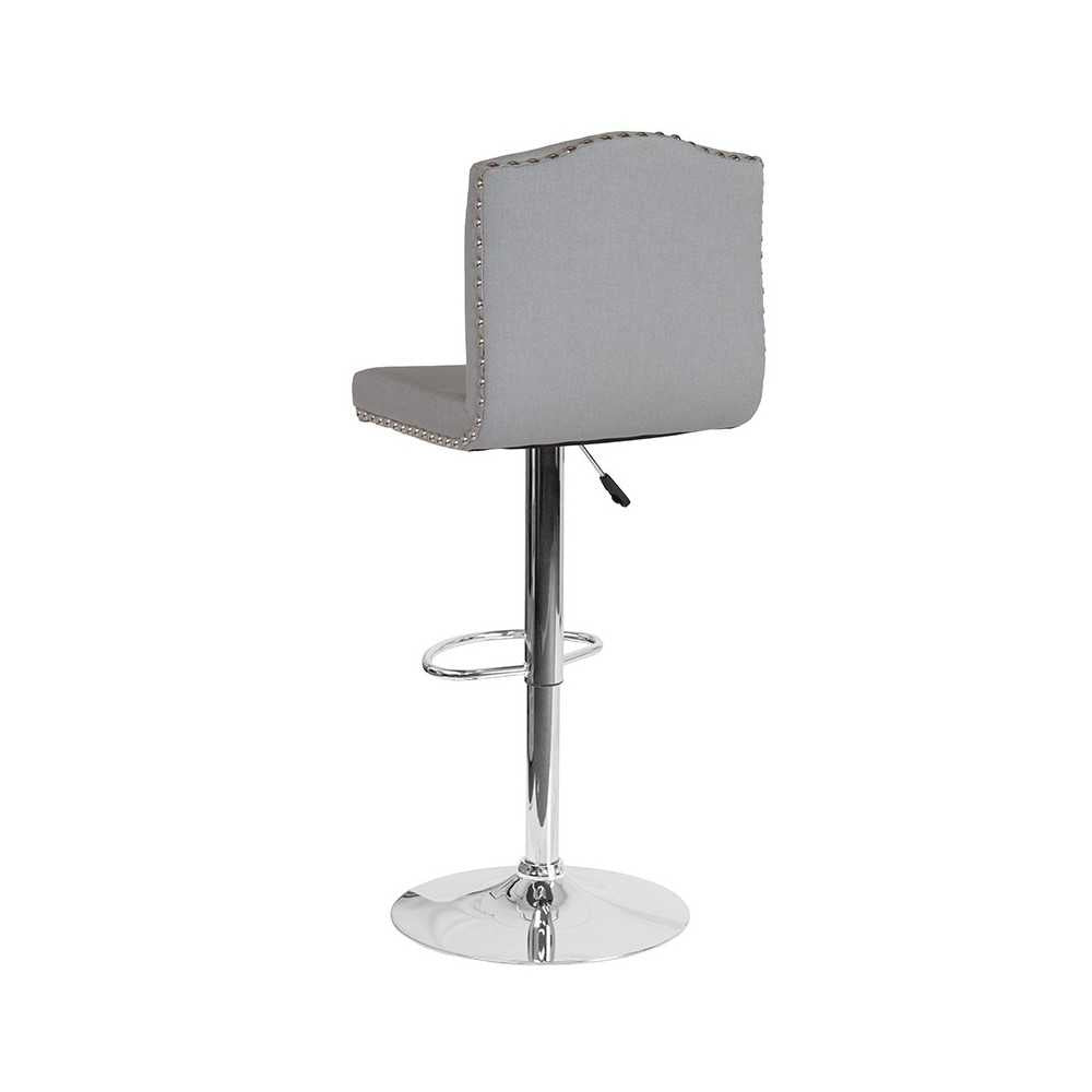 Bellagio Contemporary Adjustable Height Barstool with Accent Nail Trim in Light Gray Fabric