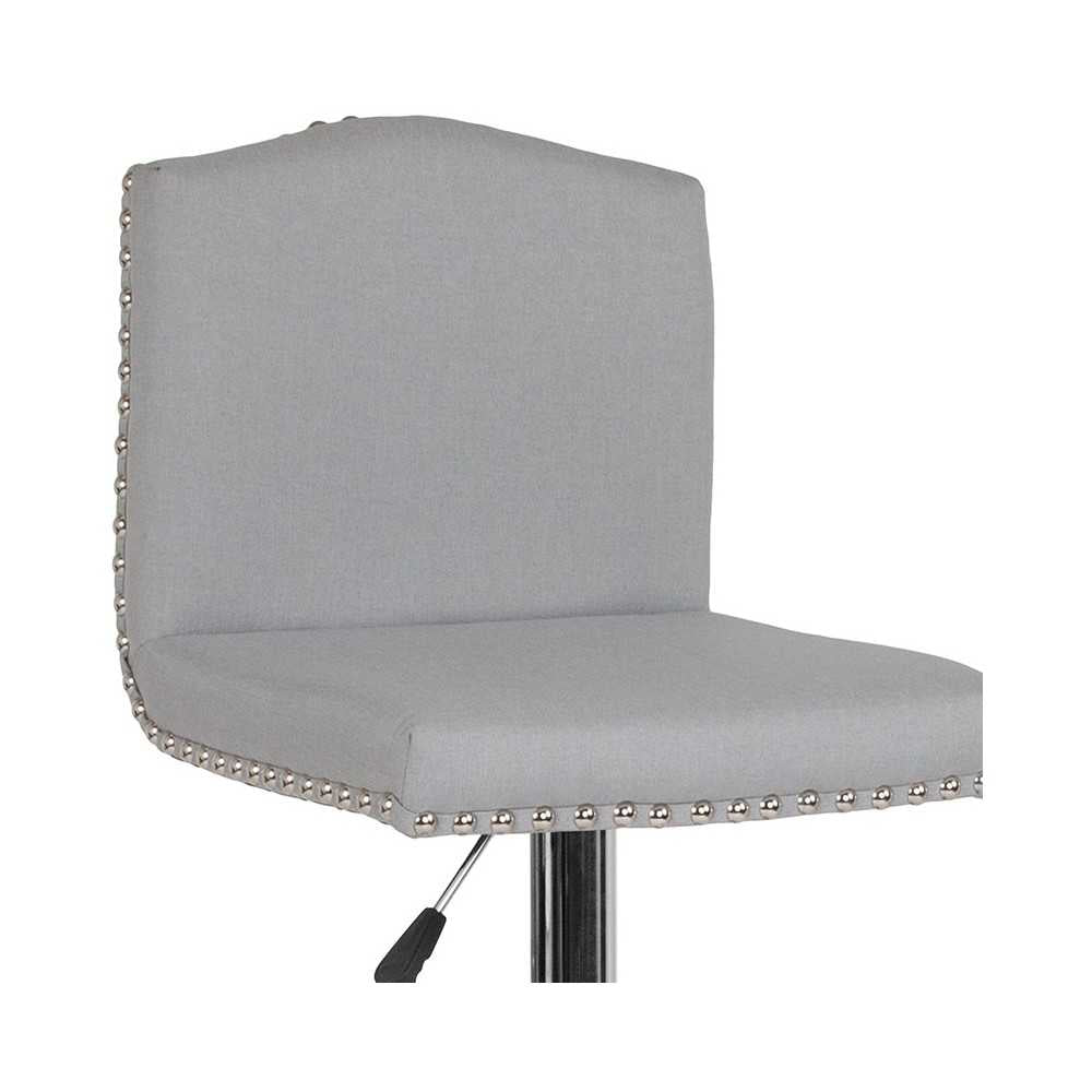 Bellagio Contemporary Adjustable Height Barstool with Accent Nail Trim in Light Gray Fabric