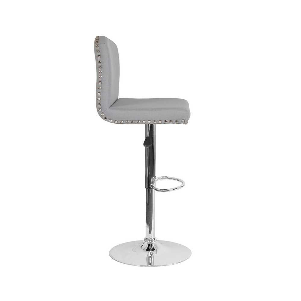 Bellagio Contemporary Adjustable Height Barstool with Accent Nail Trim in Light Gray Fabric