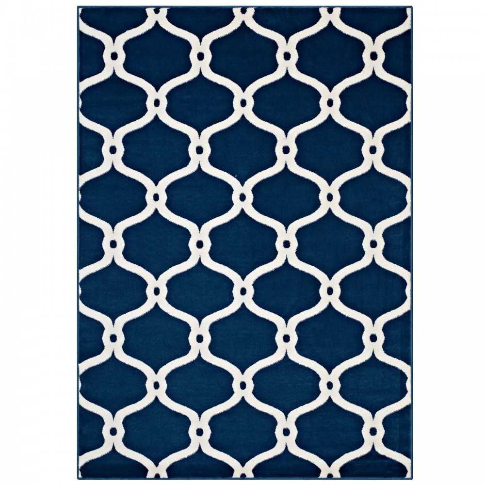 Beltara Chain Link Transitional Trellis 5x8 Area Rug, Moroccan Blue and Ivory