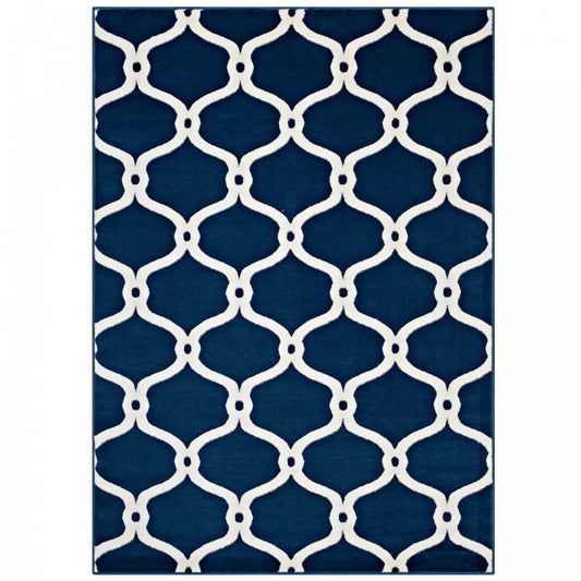 Beltara Chain Link Transitional Trellis 5x8 Area Rug, Moroccan Blue and Ivory