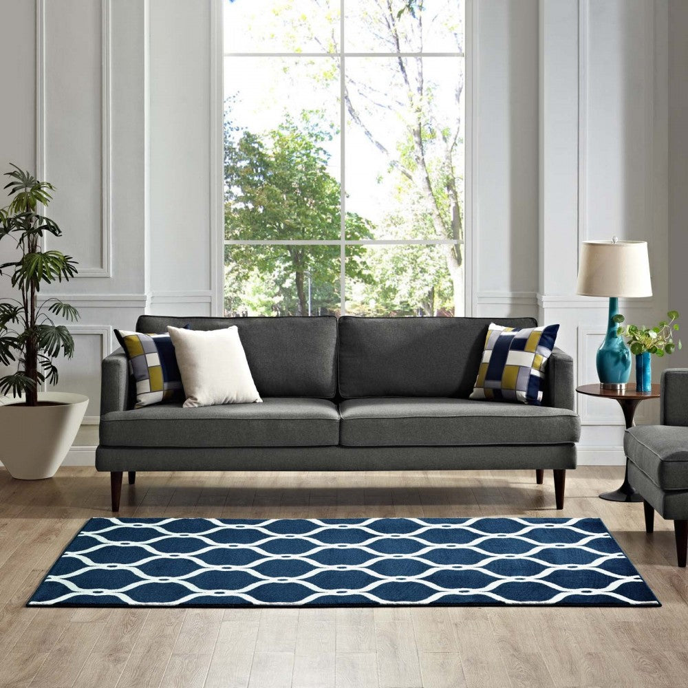 Beltara Chain Link Transitional Trellis 5x8 Area Rug, Moroccan Blue and Ivory