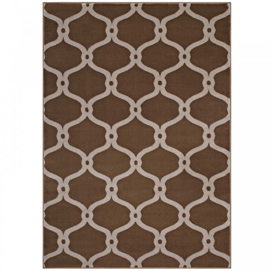 Beltara Chain Link Transitional Trellis 5x8 Area Rug, Dark Tan and Beige