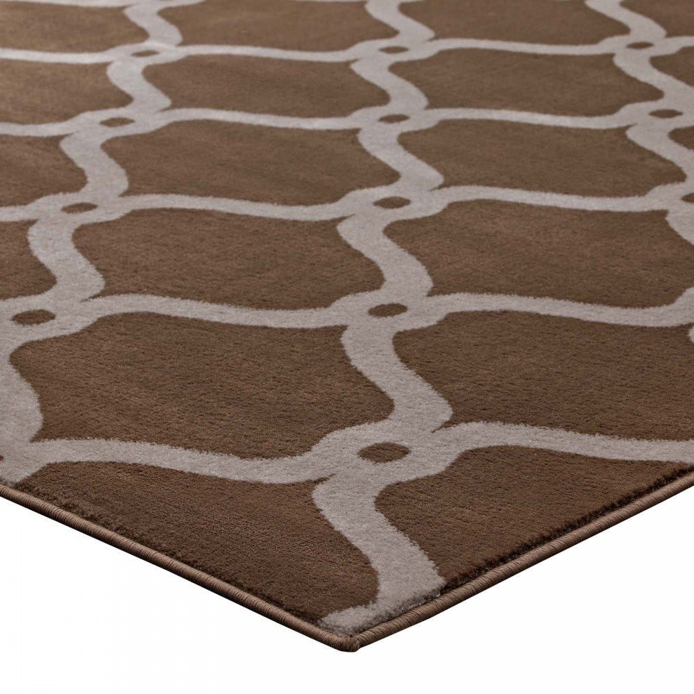 Beltara Chain Link Transitional Trellis 5x8 Area Rug, Dark Tan and Beige