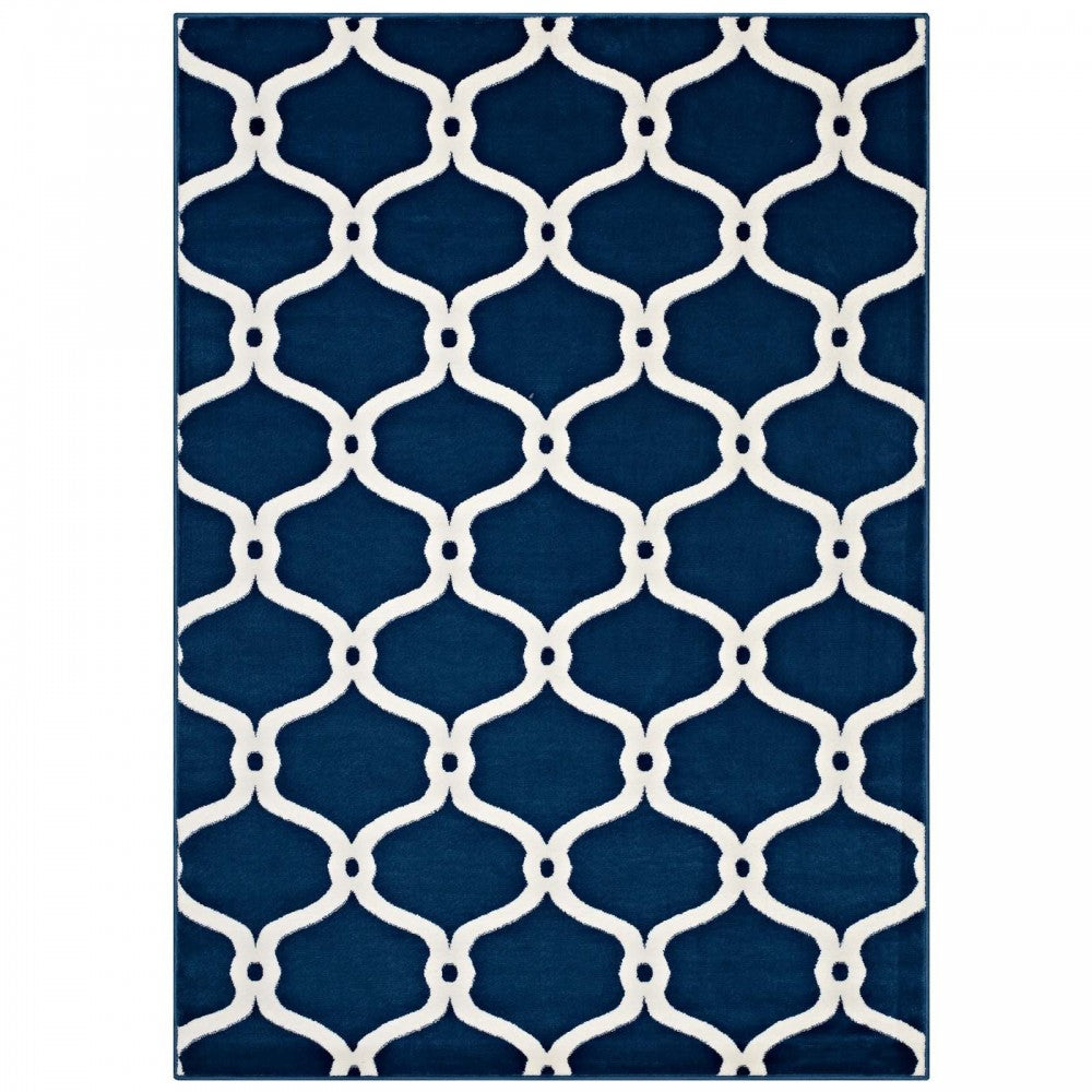 Beltara Chain Link Transitional Trellis 8x10 Area Rug, Moroccan Blue and Ivory