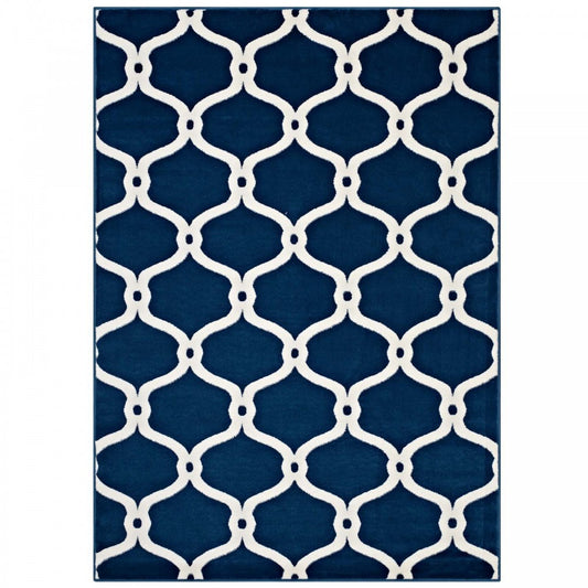 Beltara Chain Link Transitional Trellis 8x10 Area Rug, Moroccan Blue and Ivory
