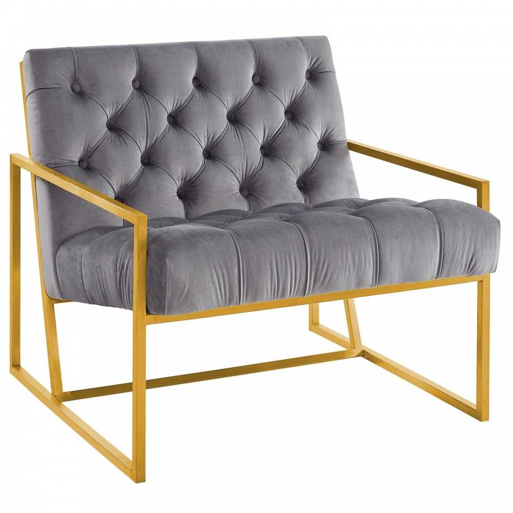 Bequest Gold Stainless Steel Performance Velvet Accent Chair, Gray