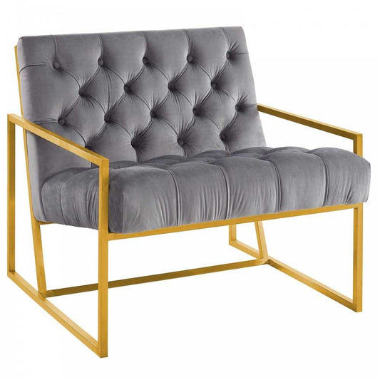 Bequest Gold Stainless Steel Performance Velvet Accent Chair, Gray