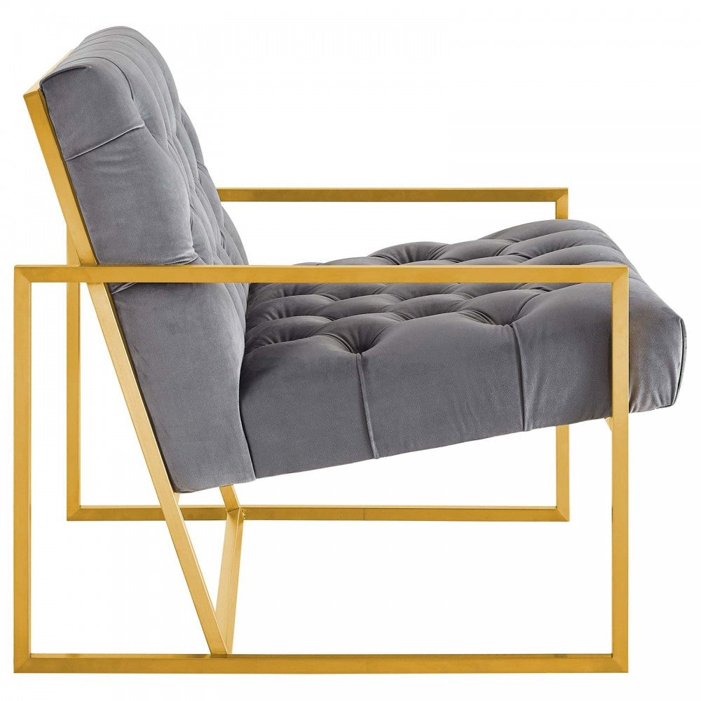 Bequest Gold Stainless Steel Performance Velvet Accent Chair, Gray
