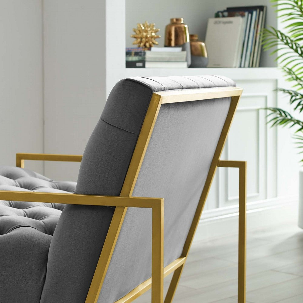 Bequest Gold Stainless Steel Performance Velvet Accent Chair, Gray