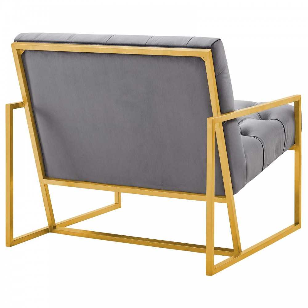 Bequest Gold Stainless Steel Performance Velvet Accent Chair, Gray