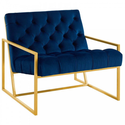 Bequest Gold Stainless Steel Performance Velvet Accent Chair, Navy