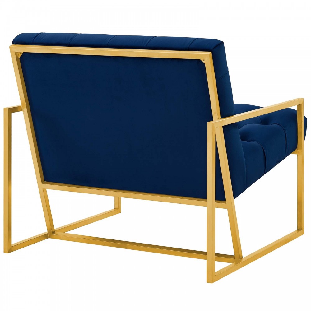 Bequest Gold Stainless Steel Performance Velvet Accent Chair, Navy