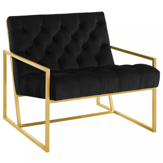 Bequest Gold Stainless Steel Performance Velvet Accent Chair, Black