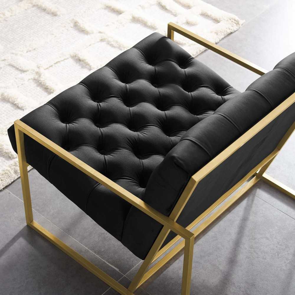 Bequest Gold Stainless Steel Performance Velvet Accent Chair, Black