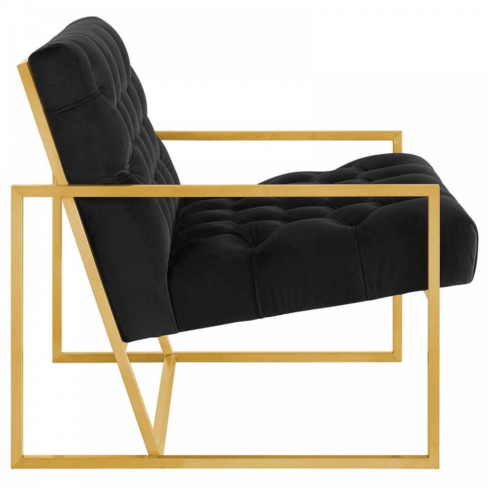 Bequest Gold Stainless Steel Performance Velvet Accent Chair, Black