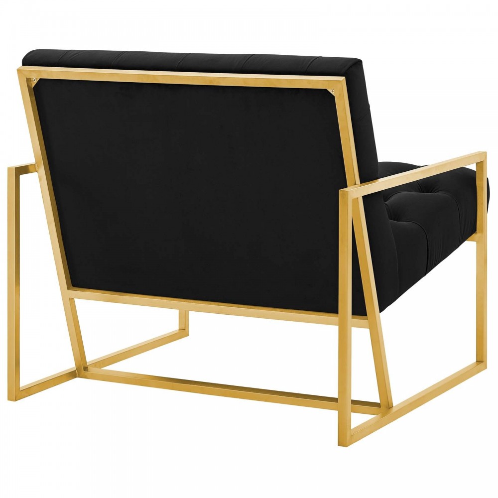 Bequest Gold Stainless Steel Performance Velvet Accent Chair, Black
