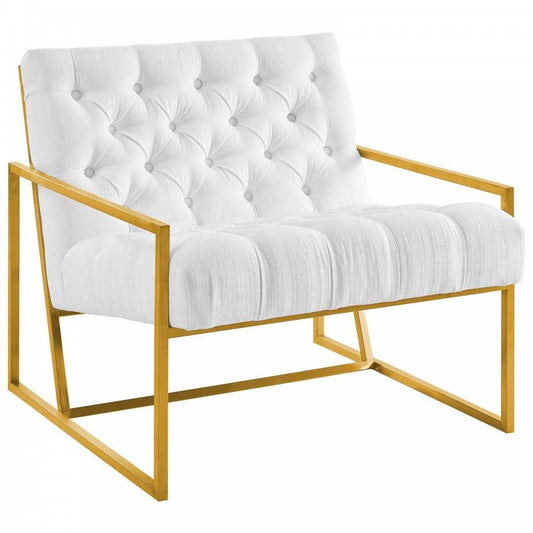 Bequest Gold Stainless Steel Upholstered Fabric Accent Chair, White