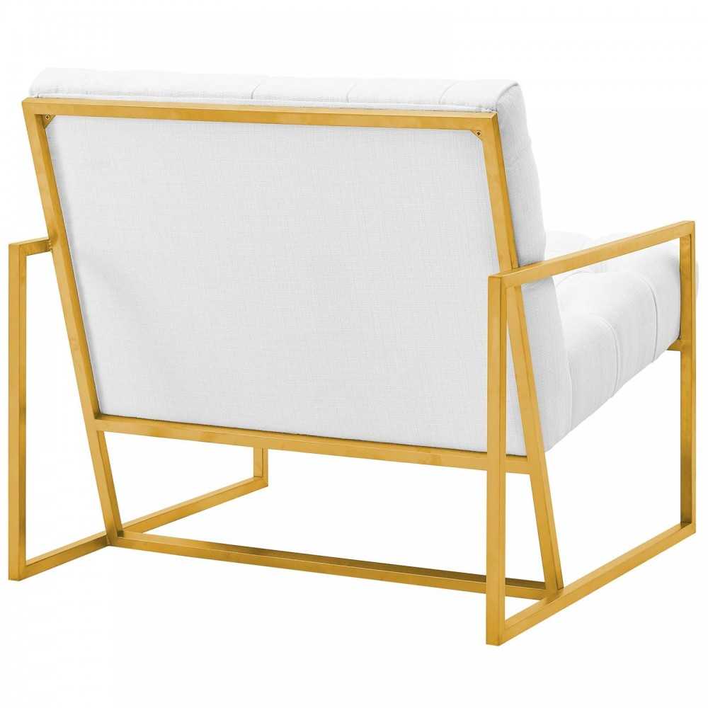 Bequest Gold Stainless Steel Upholstered Fabric Accent Chair, White